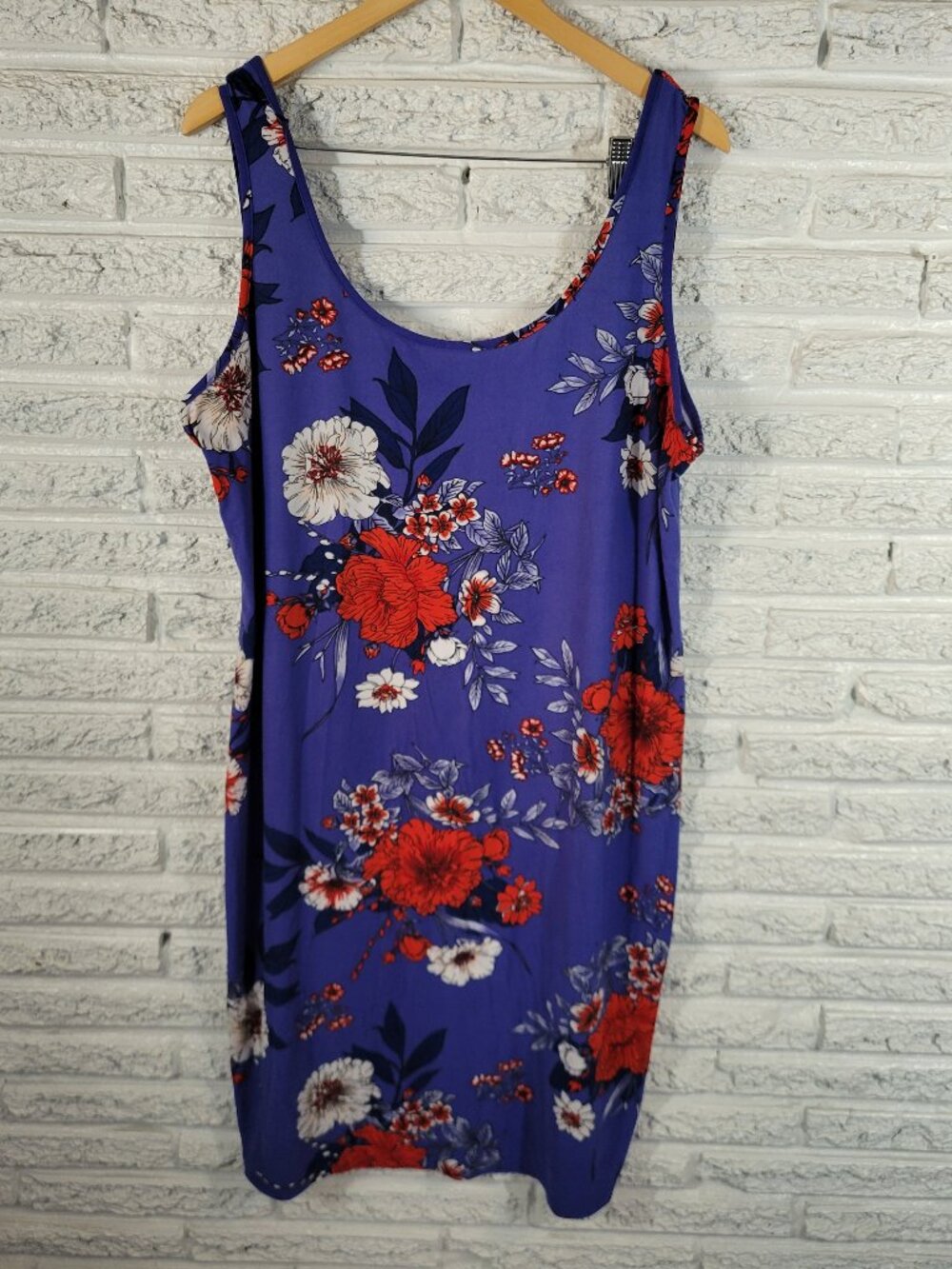 Derek Heart Womens 2X‎ Tank Dress Blue Red Floral Knee Length Stretch FLO85XE